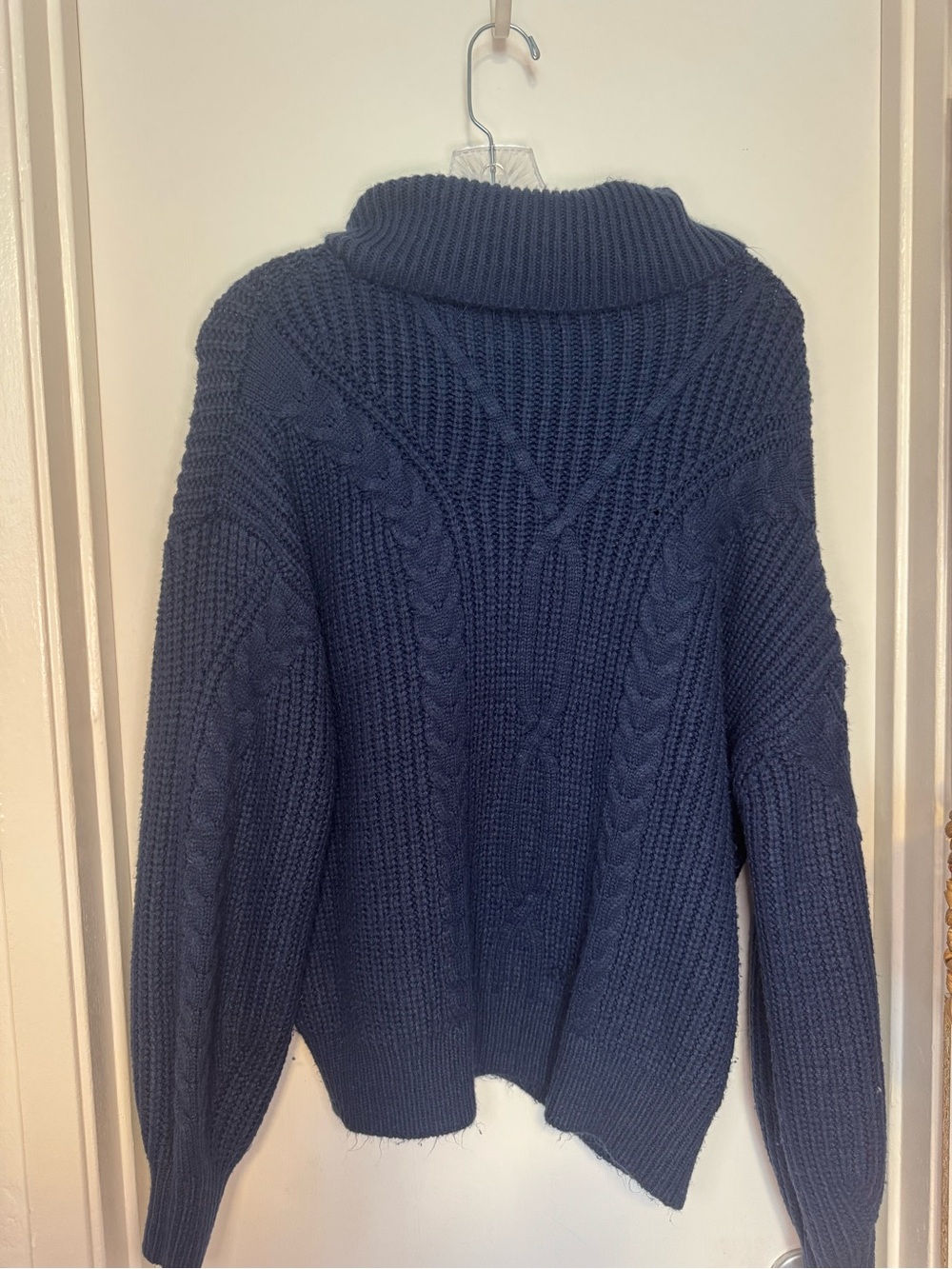 Cable Knit Turtleneck Sweater - Navy
